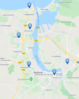 Standorte der Stadtbibliothek Rostock (Bild: Stadtbibliothek Rostock / Google maps)